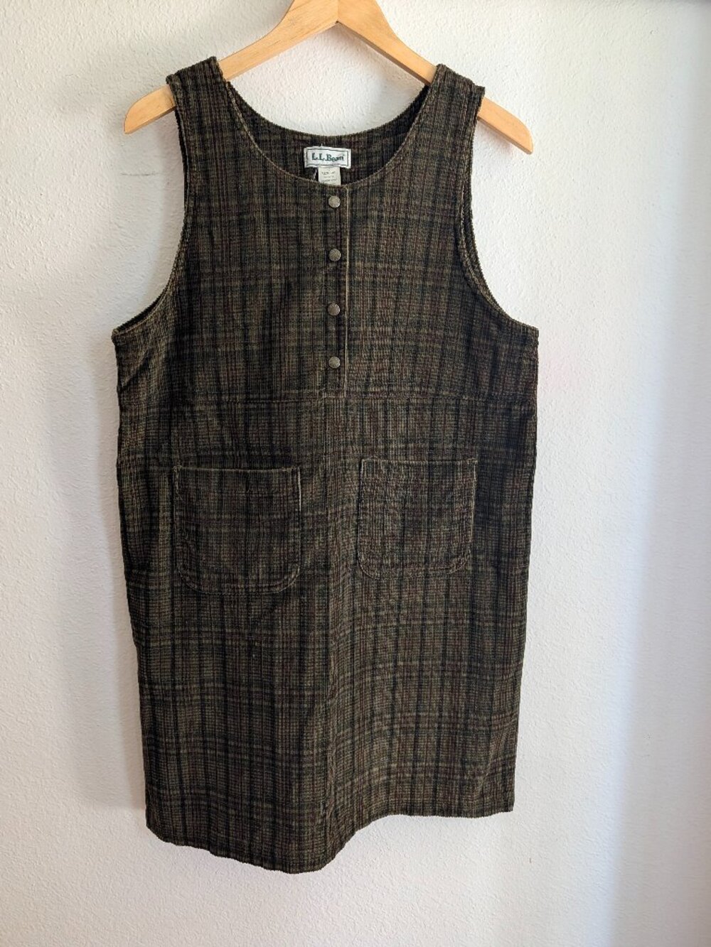 vintage ll bean corduroy shift dress dark academia plaid size 10 made in usa